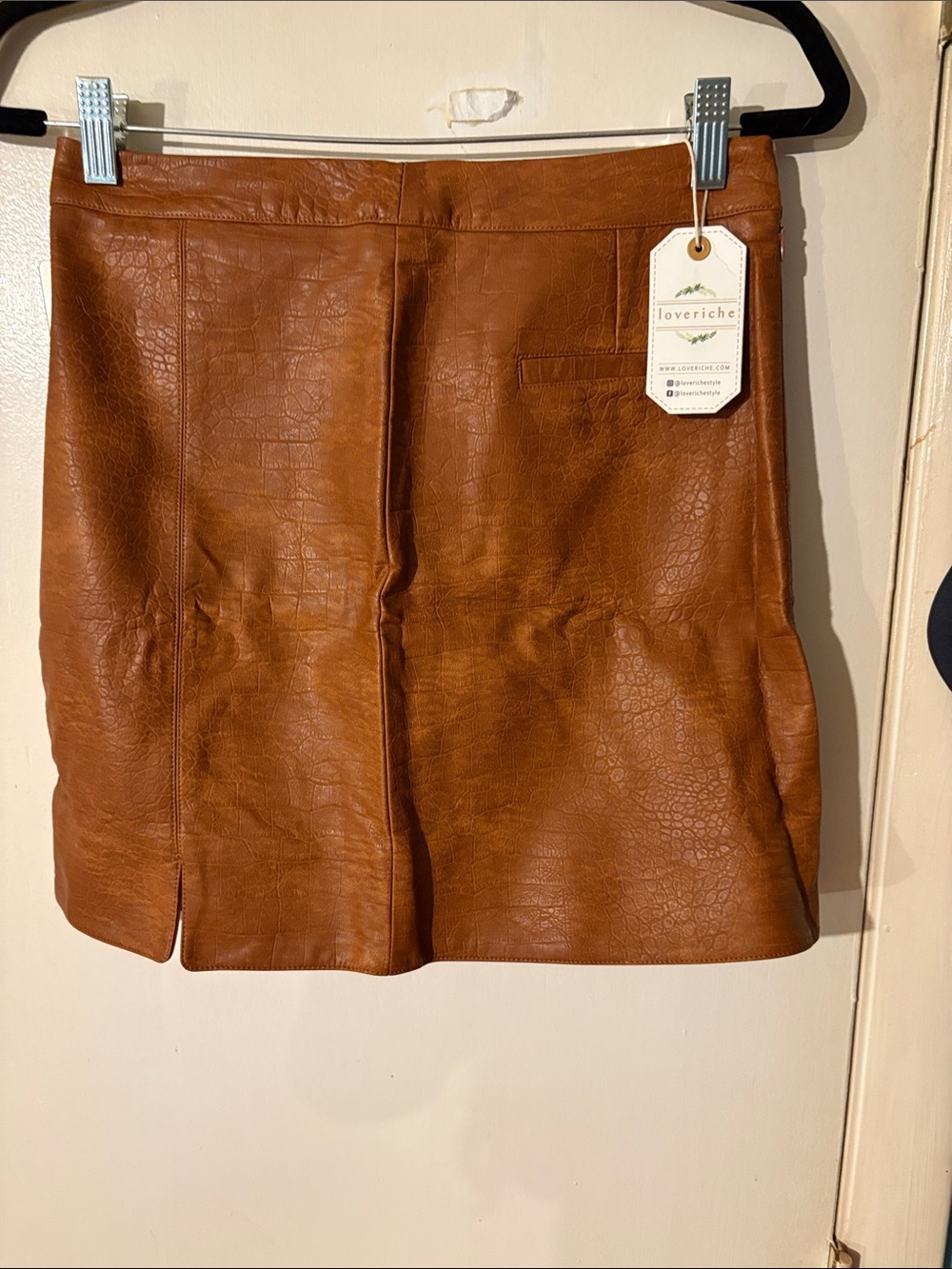 Love Riche Cognac Faux Leather Mini Skirt